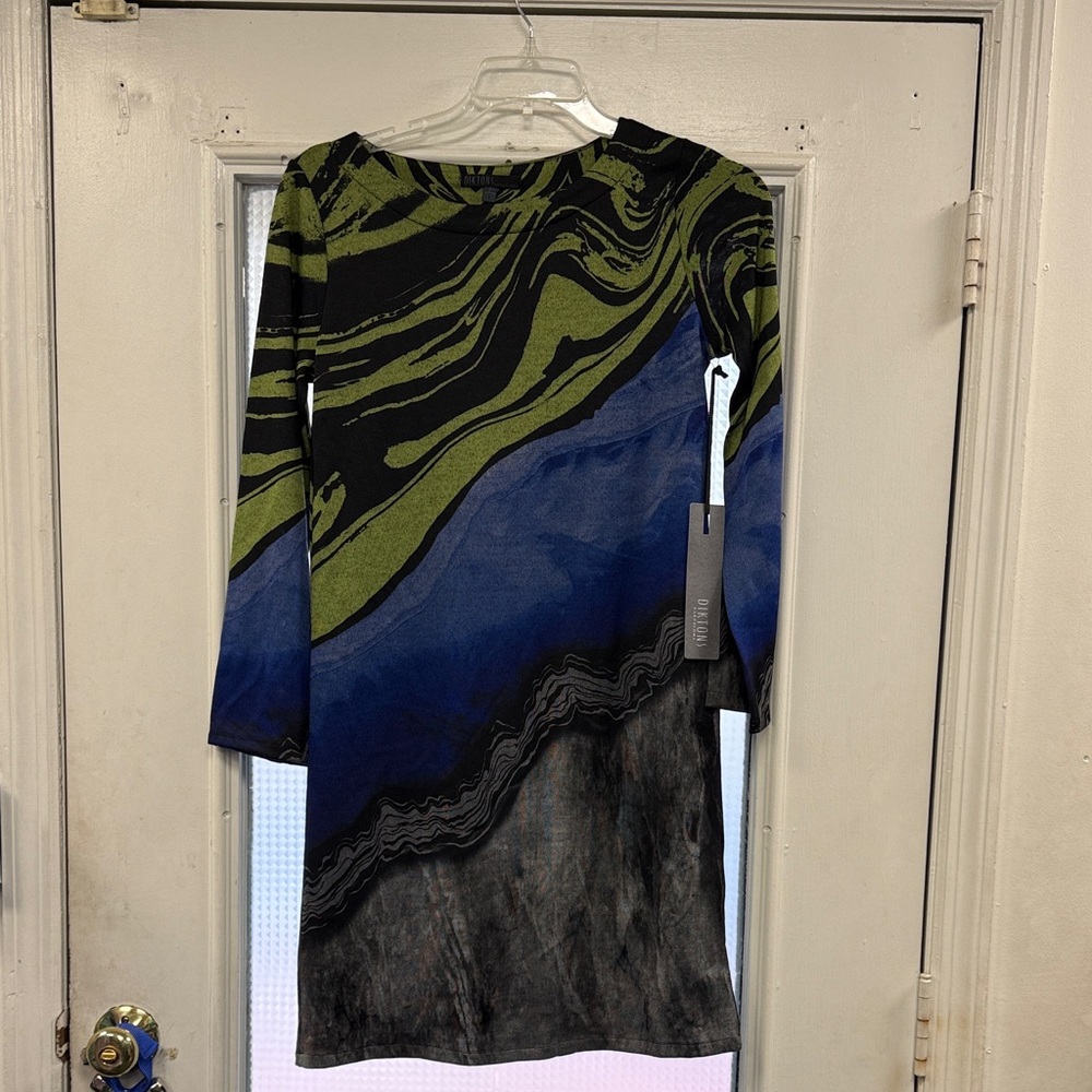 DIKTONS  BARCELONA Abstract Patterned  Sweater Dress. GREY MINERAL COLORS